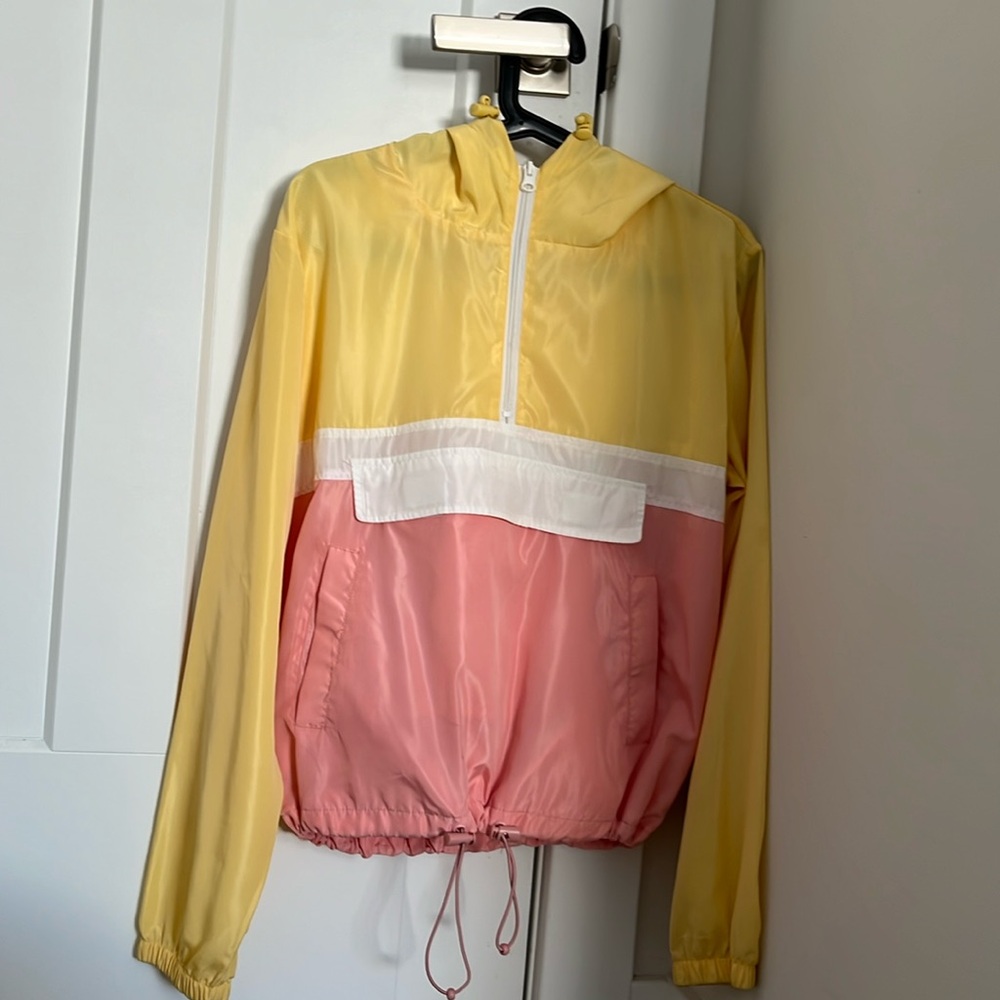 size small rain coat, sweater, multi color, warm very light